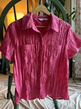TanJay Pink Crinkle Short-Sleeve Button-Down Shirt